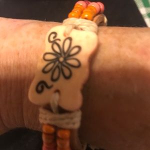 Wooden bead, leather, twine bracelet